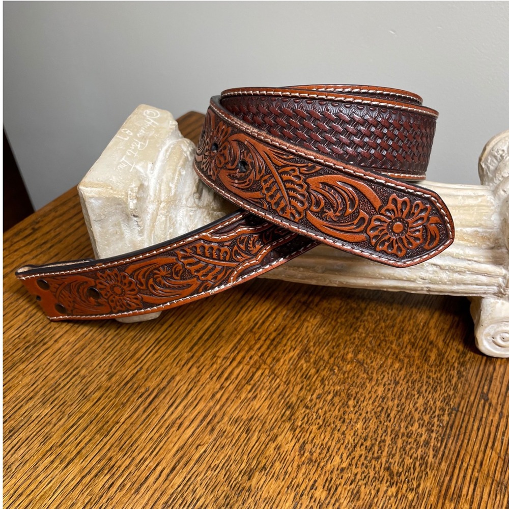 Ariat Mens Western Leather Belt Strap A1032408 Size 44 Basketweave Floral Tooled